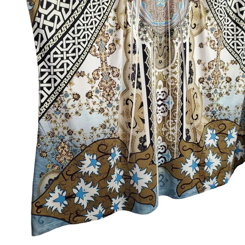 Dressbarn Womens 2X Boho Paisley Print Top With Beaded Neckline - Picture 9 of 10
